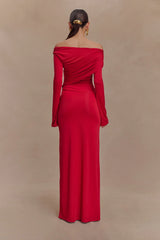 Therese Off Shoulder Ruched Maxi Dress - Red