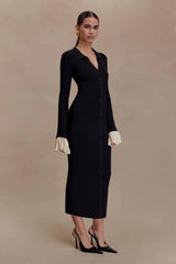 Amirose Ruffle Knit Midi Dress - Black