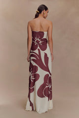 Amaya Strapless Chiffon Maxi Dress - Brown Deco Fleur Print