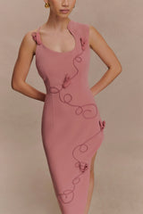 Virginia Suiting Embroidered Midi Dress - Burnt Rose