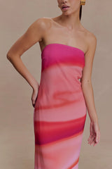 Amaya Strapless Chiffon Maxi Dress - Pink Sunset Print