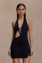 Aubree Crepe And Mesh Mini Dress - Black
