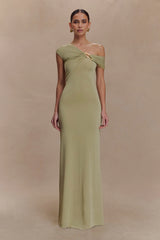 Ashford Asymmetrical Slinky Maxi Dress - Sage