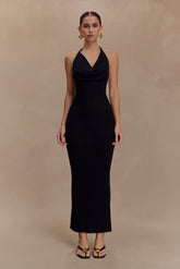 Ayella Cowl Knit Maxi Dress - Black
