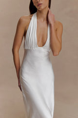 Alice Satin Halter Maxi Dress - White