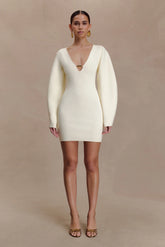 Billy Balloon Sleeve Knit Mini Dress - Ivory