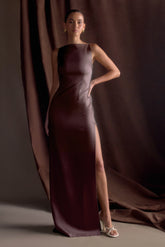 Violet Sleeveless Satin Maxi Dress - Dark Chocolate