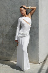 Alexius One Shoulder Knit Maxi Dress - Ivory