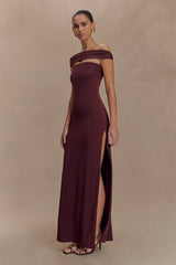 Aurora Slinky And Mesh Split Maxi Dress - Mahogany