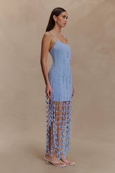 Tove Hand Knit Flower Mini Dress - Blue