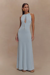 Beryl Slinky Maxi Dress With Pearls - Pale Blue