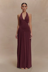Yelena Ruched Halter Maxi Dress - Mahogany