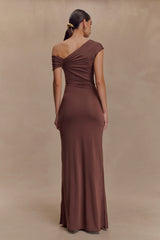 Ashford Asymmetrical Slinky Maxi Dress - Chocolate