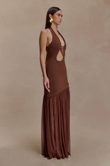 Aubree Crepe And Mesh Maxi Dress - Chocolate/Mocha