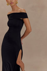 Aurora Slinky And Mesh Split Maxi Dress - Black