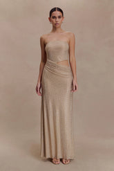 Starla Strapless Diamante Maxi Dress - Gold