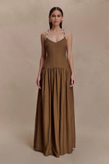 Darling Linen Maxi Dress - Chocolate
