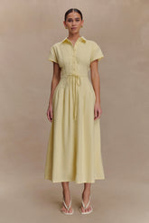 Aysha Buttoned Linen Midi Dress - Lemon
