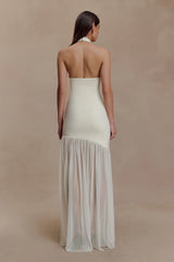 Aubree Crepe And Mesh Maxi Dress - Ivory