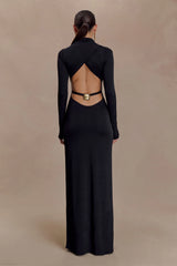 Kiyah Slinky Cut Out Maxi Dress - Black