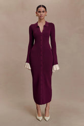 Amirose Ruffle Knit Midi Dress - Plum