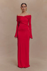 Therese Off Shoulder Ruched Maxi Dress - Red