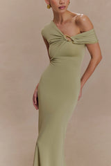 Ashford Asymmetrical Slinky Maxi Dress - Sage