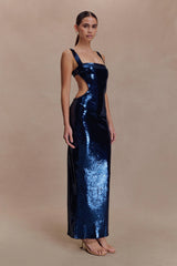 Adoria Sequin Cut Out Maxi Dress - Navy