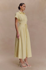 Aysha Buttoned Linen Midi Dress - Lemon