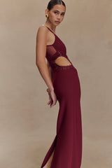 Angelique Beaded Crepe Maxi Dress - Wine