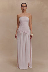 Bex Strapless Slinky Maxi Dress With Split - Pale Pink