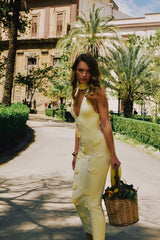 Wynn Floral Knit Midi Dress - Lemon