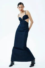 Amila Denim Cupped Maxi Dress - Indigo Blue