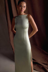 Violet Sleeveless Satin Maxi Dress - Sage