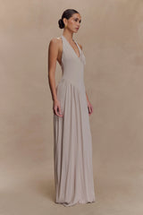 Yelena Ruched Halter Maxi Dress - Taupe