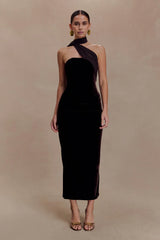 Mattea Velvet Midi Dress With Scarf - Chocolate