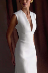 Audrine Suiting Sleeveless Midi Dress - Ivory