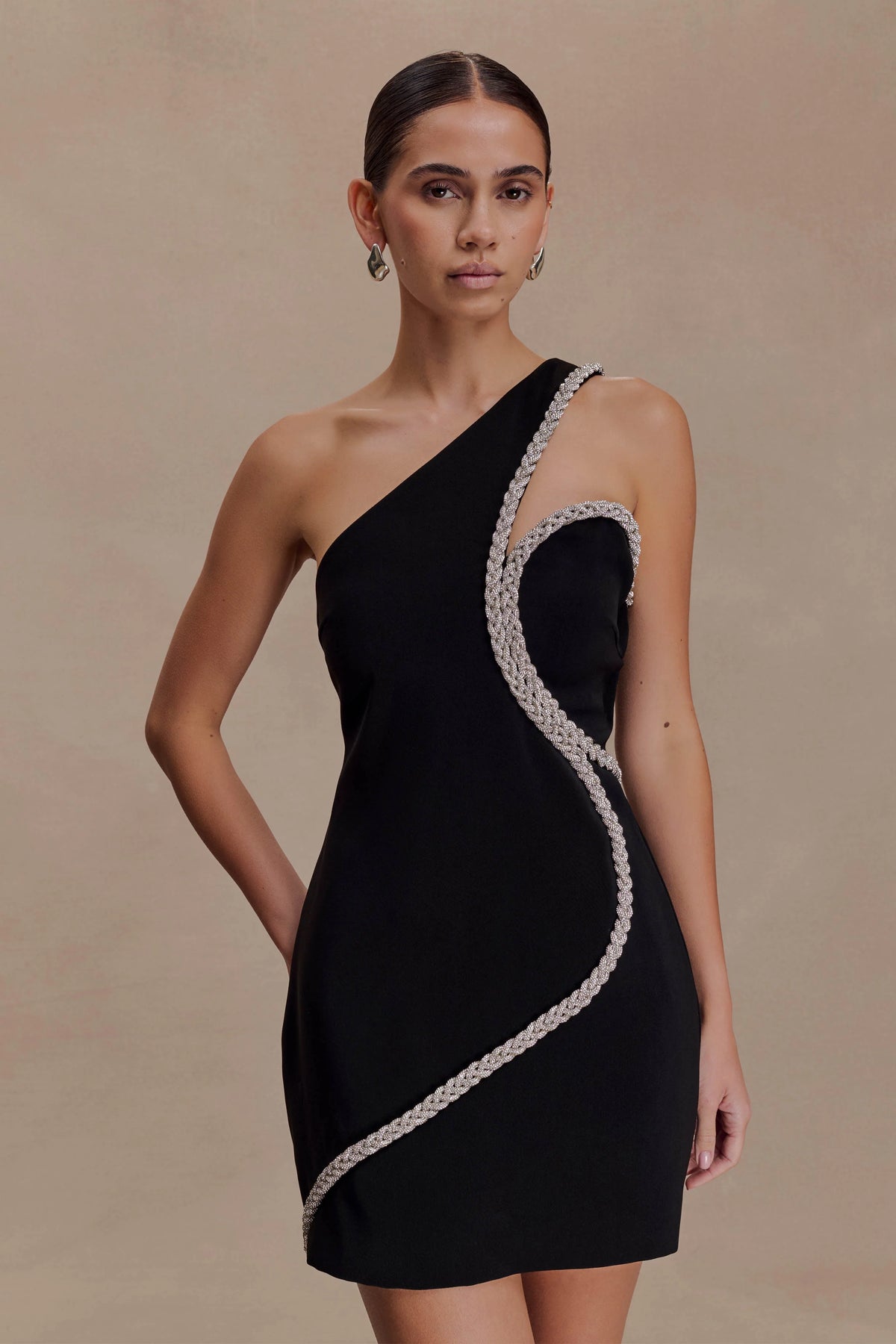 Eleonora Diamante Trim Mini Dress - Black