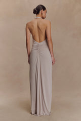 Yelena Ruched Halter Maxi Dress - Taupe