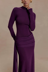 Grayson Knit Chiffon Maxi Dress - Plum