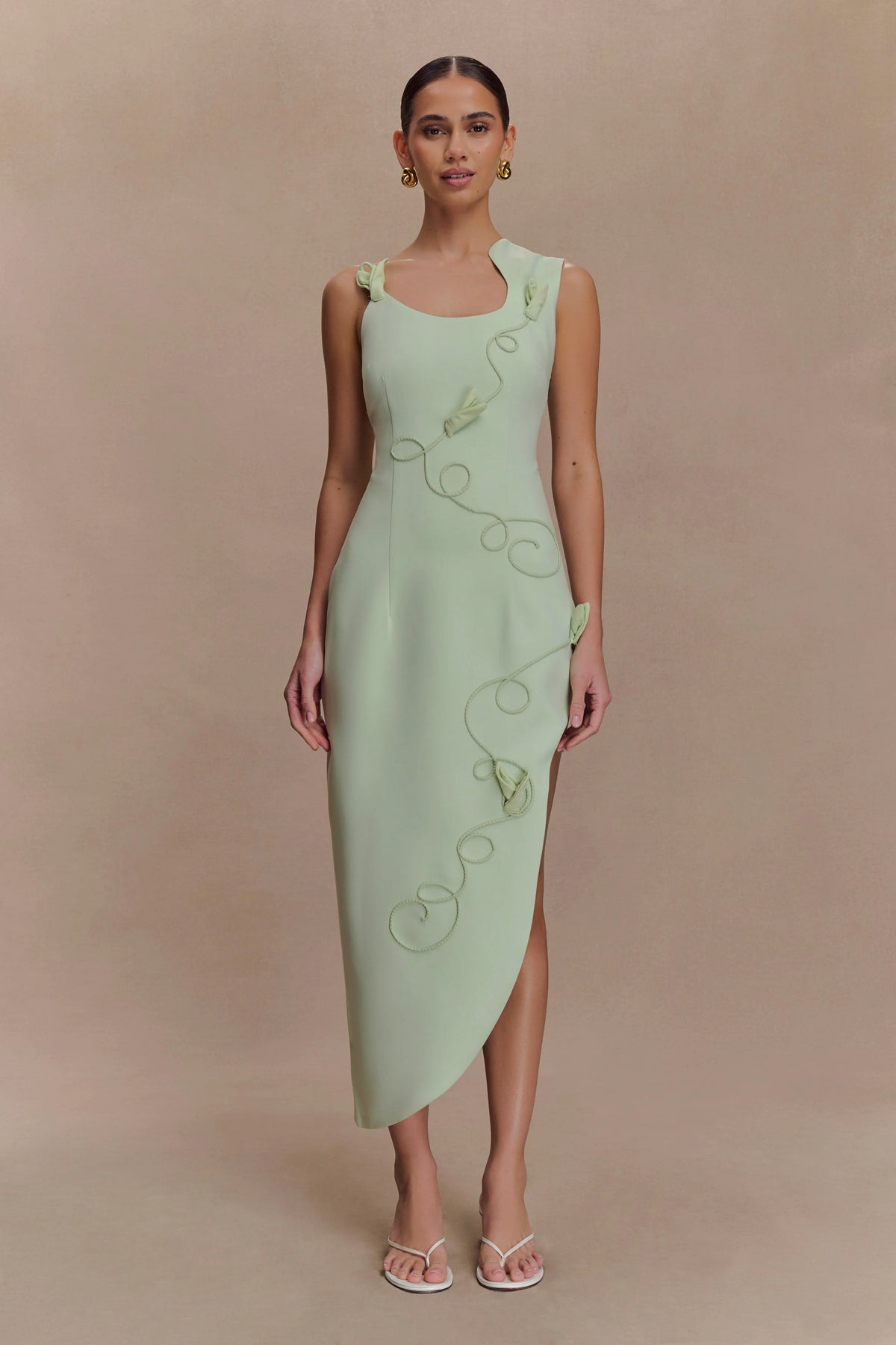 Virginia Suiting Embroidered Midi Dress - Sage