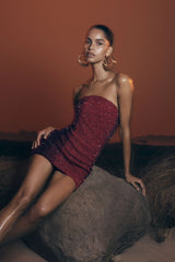 Zander Hand Beaded Strapless Mini Dress - Red Ombre