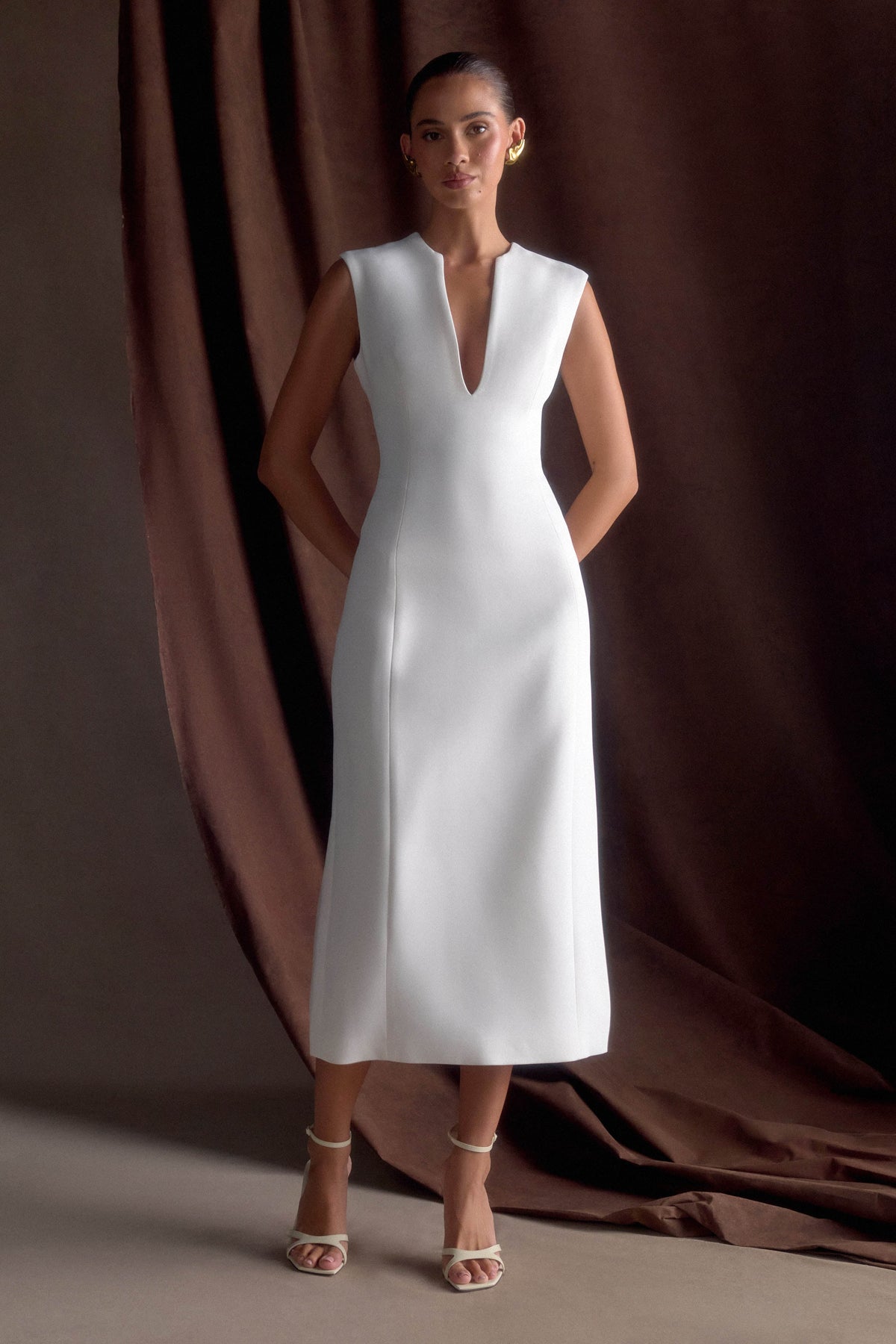 Audrine Suiting Sleeveless Midi Dress - Ivory