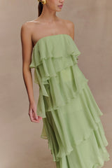 Alexa Ruffle Chiffon Maxi Dress - Pastel Lime