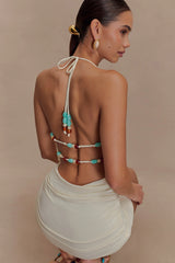 Astraeus Beaded Cowl Mini Dress - Ivory