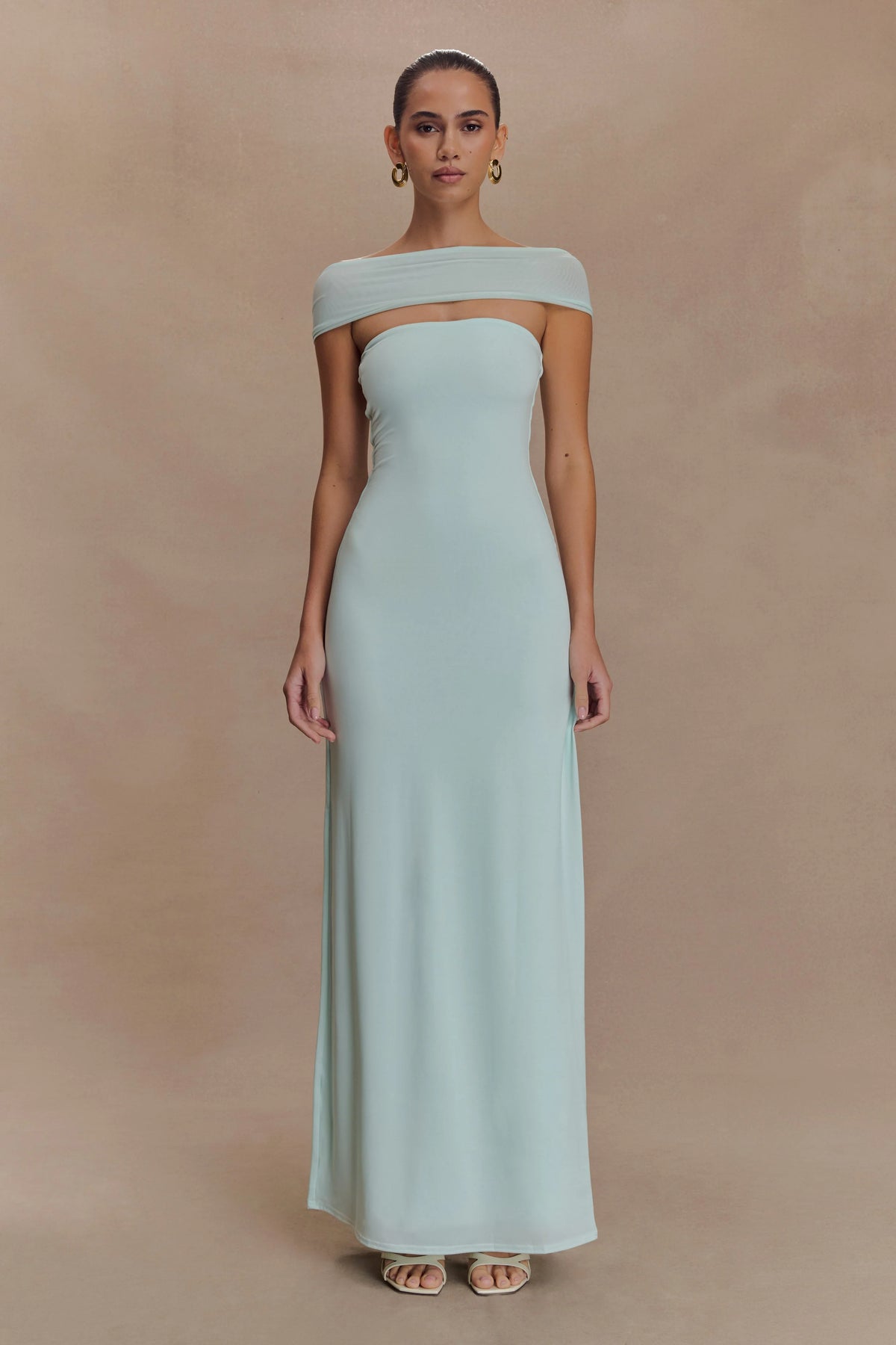 Aurora Slinky And Mesh Split Maxi Dress - Lagoon