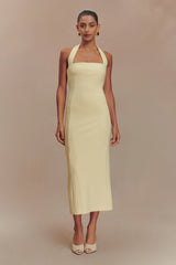 Amelita Suiting Halter Midi Dress - Pale Lemon