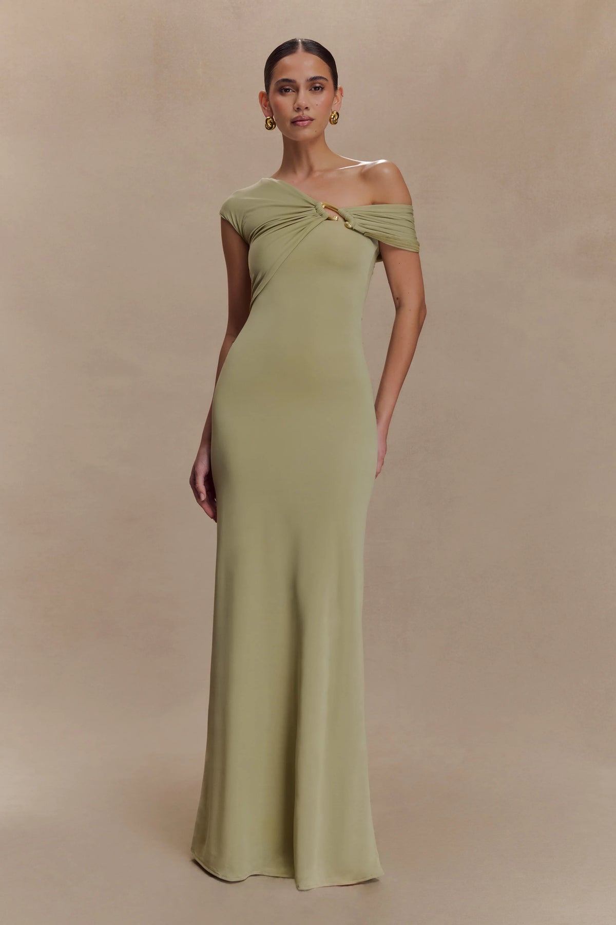 Ashford Asymmetrical Slinky Maxi Dress - Sage