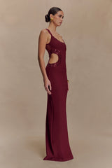 Angelique Beaded Crepe Maxi Dress - Wine