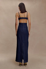 Amila Denim Cupped Maxi Dress - Indigo Blue